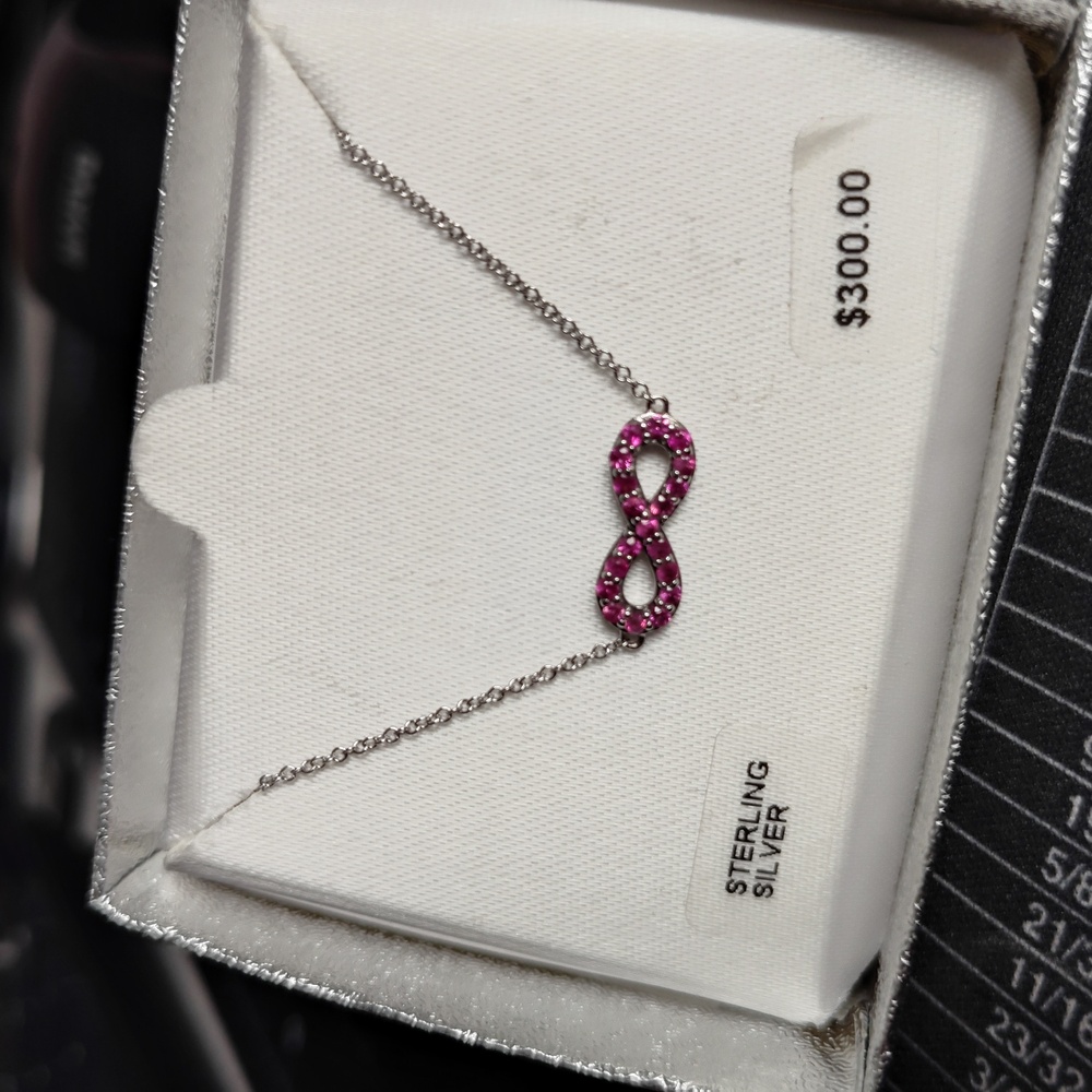 Sterling Silver Infinity Necklace with Genuine Ruby Stones - Free Shipping!!